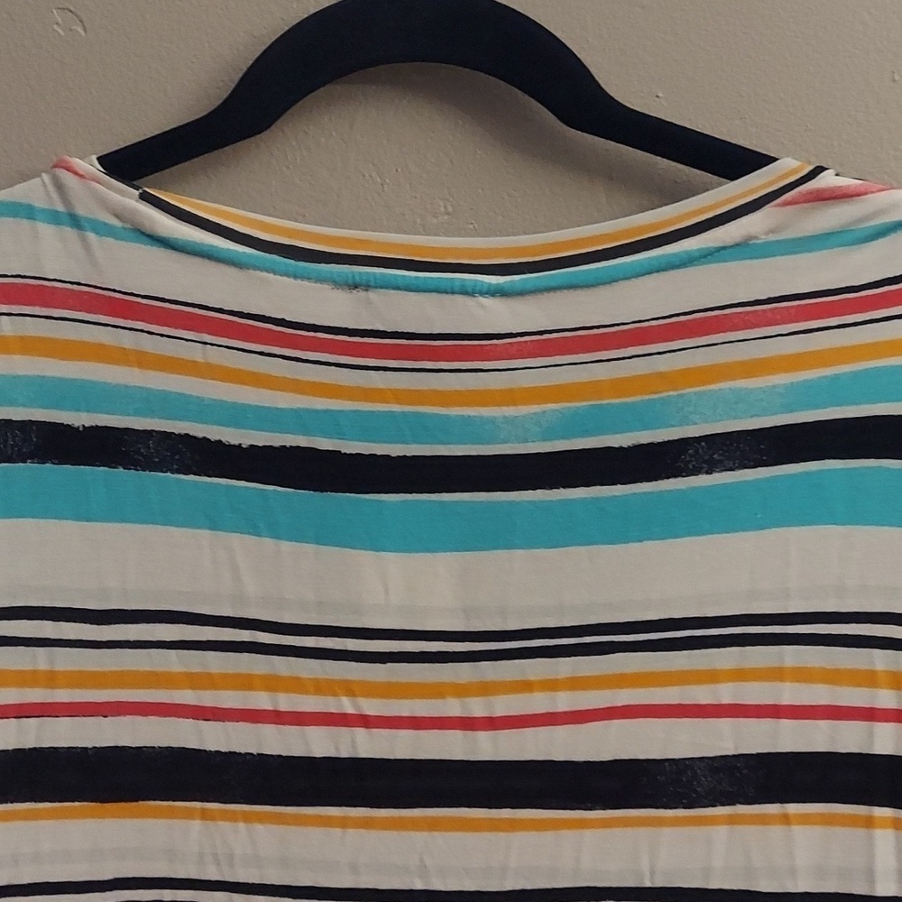 LANE BRYANT Short Sleeve Multicolor Striped Tiered Maxi Dress - Picture 9 of 13